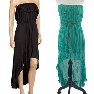 Anthropologie Poetry Green Crinkle Strapless High Low Dress Size Medium